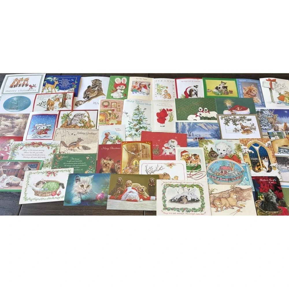Vintage Animal Christmas Cards Fronts ONLY Scrapbooking Crafts Decoupage 50+